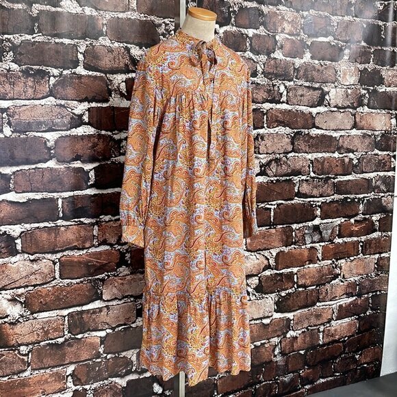 JW Anderson x Uniqlo Gather Dress Button Paisley Orange Blue Size Large L - Picture 8 of 16